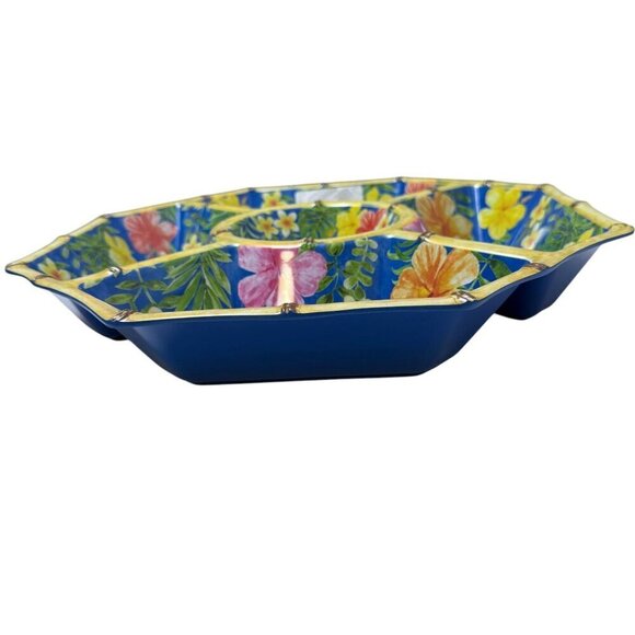 TOMMY BAHAMA Melamine Large Serving Tray Chip and Dip Tropical Hibiscus Flamingo - Picture 6 of 8